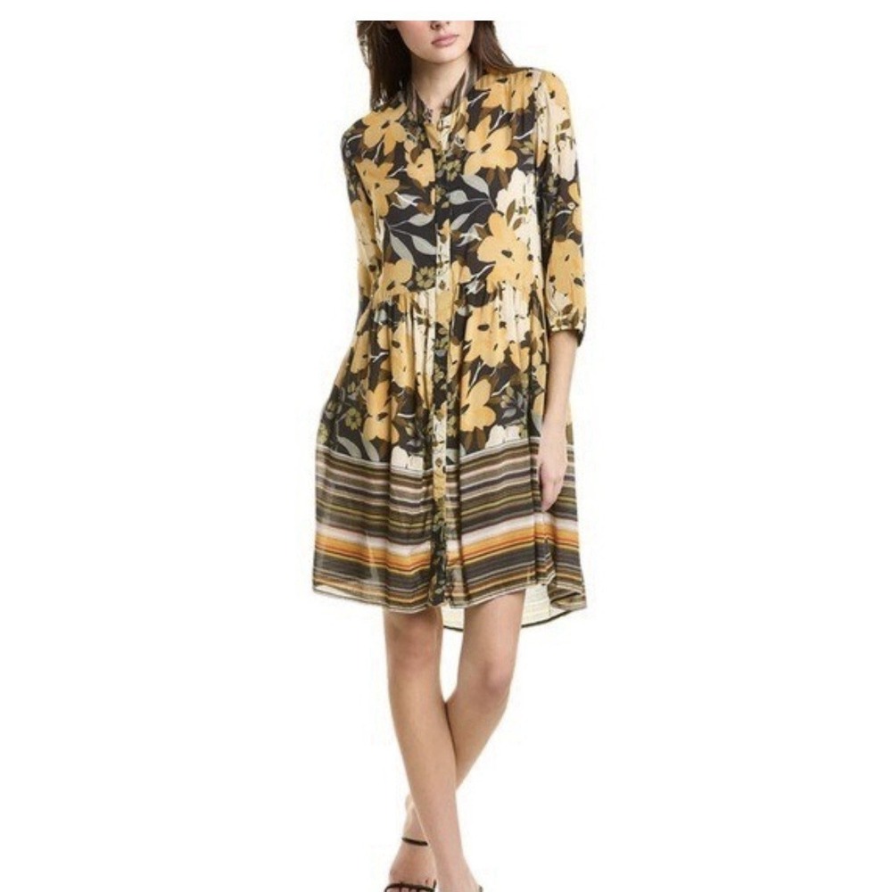 Anthropologie Bl-nk Mini Shirt Dress XS Floral Stripes Be A Good Girl Flowy Boho